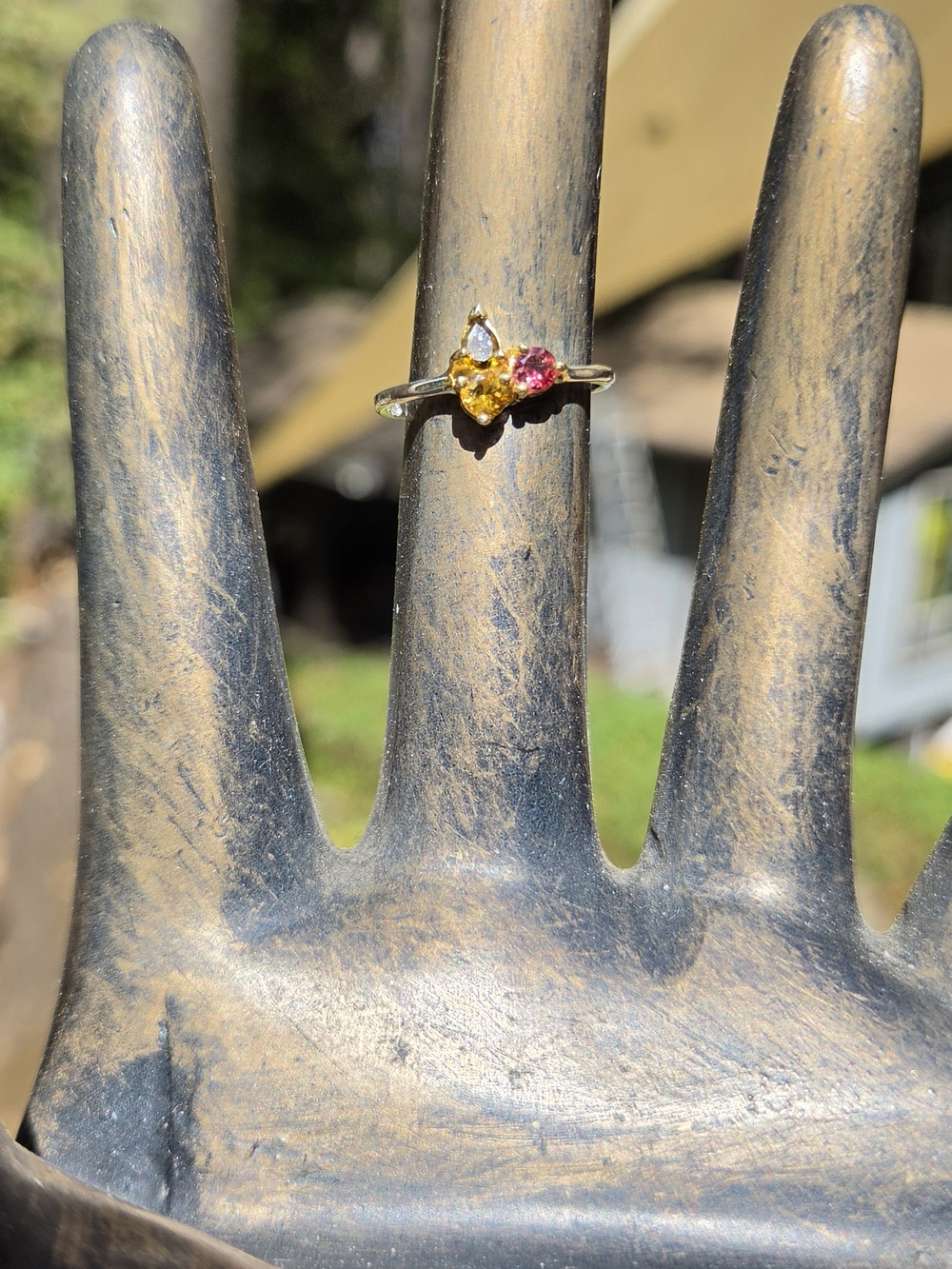 Tourmaline & Rhodalite Sterling & Gold Ring Sz6.5